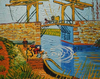 Hand-Painted Van Gogh Style Oil Painting: The Langlois Bridge, 24x20 inch Canvas