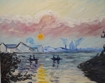 Van Gogh Style Sunrise Oil Painting: 24x20 Hand-Painted Canvas