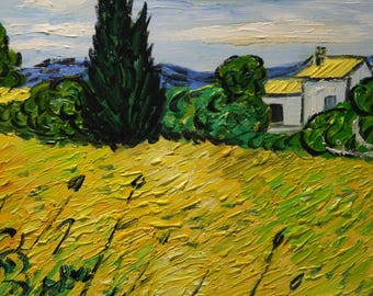 Van Gogh Style Wheat Field Oil Painting: Hand-Painted Impressionist Art 24x20