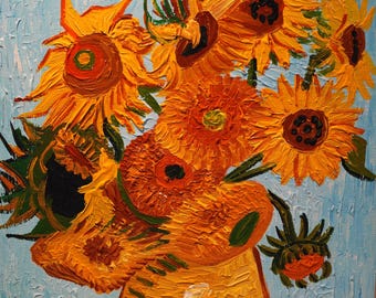 Hand-Painted Sunflower Vase Canvas Art: Van Gogh Style Impressionist Painting (20x24 inch)