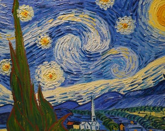 Hand-Painted 'Starry Night' Oil Canvas Art (20x24 inch)