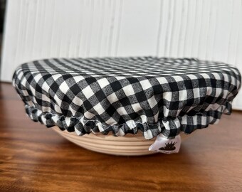 Modern Black & White or Tan and White Gingham Banneton Basket/Bowl Cover, Reusable Bowl Covers, Bread Proofing Cover, Washable, Classic