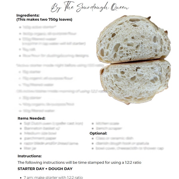 Traditional Artisan Sourdough Bread Recipe, Beginner Friendly Recipe, Step-by-Step Recipe, With QR codes to helpful videos