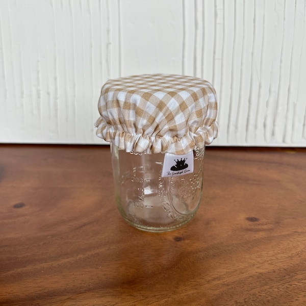 Gingham Print Black and White, Tan and white, Starter Jar Cover, Reusable Mason Jar Covers, Sourdough Starter Cover, Washable, Farmhouse