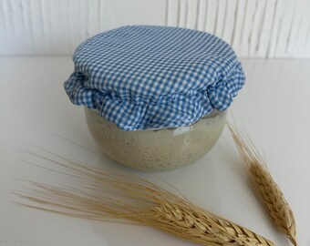 Gift for her, Gingham Blue&White, Starter Jar Cover, Reusable Mason Jar Covers, Sourdough Starter Cover, Kitchen/Baking, Washable, Farmhouse