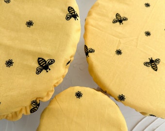 Embroidered Bumblebees Yellow & Black, Banneton Basket/Bowl Cover, Reusable Bowl Covers, Bread Proofing Cover, Washable, Homesteading, Bee