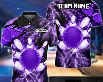 Custom Thunder Power Bowling Shirt, Personalized 3D Polo with Name & Team, Custom Team Bowling Polo, Athletic Gift for Bowlers