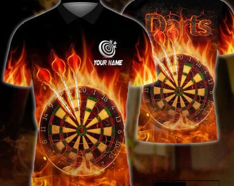 Personalized Dart On Fire 3D Polo - Custom Name Shirt for Dart Players, Unisex Dart Enthusiast Gift, Unique Darts Gift for Men & Women