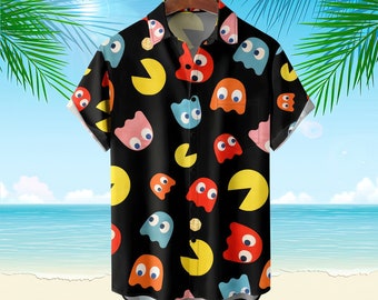 Fun Cartoon Pattern Hawaiian Shirt, Colorful Cartoon Print Hawaiian Shirt, Casual Summer Style, Perfect for Vacation, Unique Gift for Him