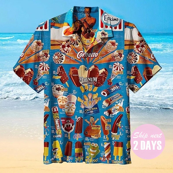 Ice Cream Hawaiian Shirts 3d Printed Men's Kid's Hawaiian Shirt, Ice Cream Shirt, Hawaiian Beach Shirt, Hawaiian Shirt Summer