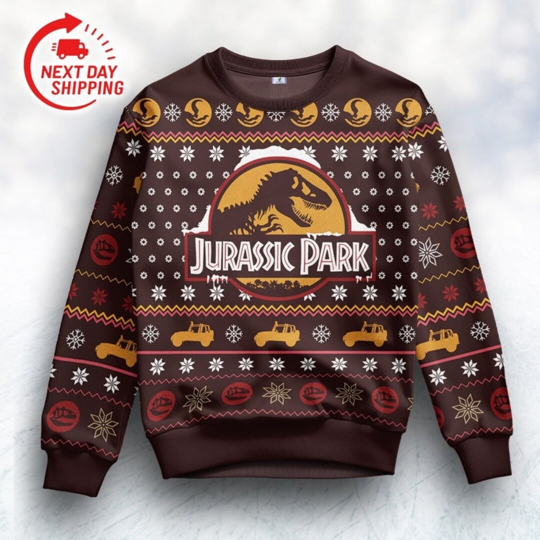 Jurassic Park Ugly Christmas Sweater, Dinosaur Ugly Christmas Sweater