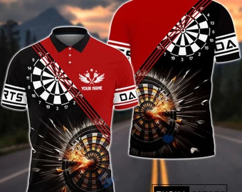 Custom Red Darts 3D Polo Shirt - Personalized Dartboard Pattern Apparel for Dart Players & Enthusiasts