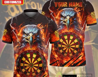 Personalized 3D Fire Eagle Dartboard Polo Shirt - Unique Darts Polo with Name Customization for Dart Players