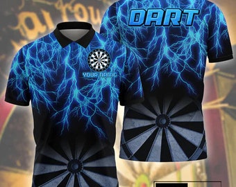 Personalized Dart Polo Shirt in Thunder Blue, Custom Gift for Dart Players, Dart League Apparel, Unique Darts Enthusiast Gift, Dart Apparel