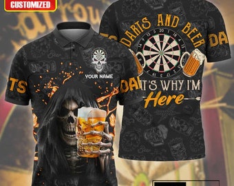 Custom Darts & Beer 3D Polo Shirt - Personalized Dart Enthusiast Top - Beer Lover Custom Shirt - Gift for Dart Players - Dart Lover Gift