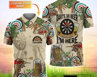 Custom Name Dart Player 3D Polo Shirt, Personalized Dart and Beer That's Why I'm Here Polo, Dart & Beer Custom Polo Shirt, Dart Lover Gift