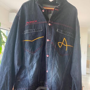 Vintage Avirex Oversized Denim Jacket XL | Y2K Embroidered Streetwear Trucker image 3