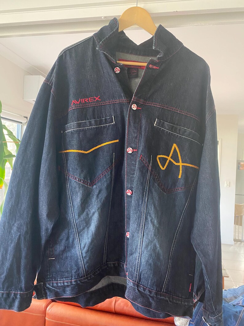 Vintage Avirex Oversized Denim Jacket XL | Y2K Embroidered Streetwear Trucker image 3