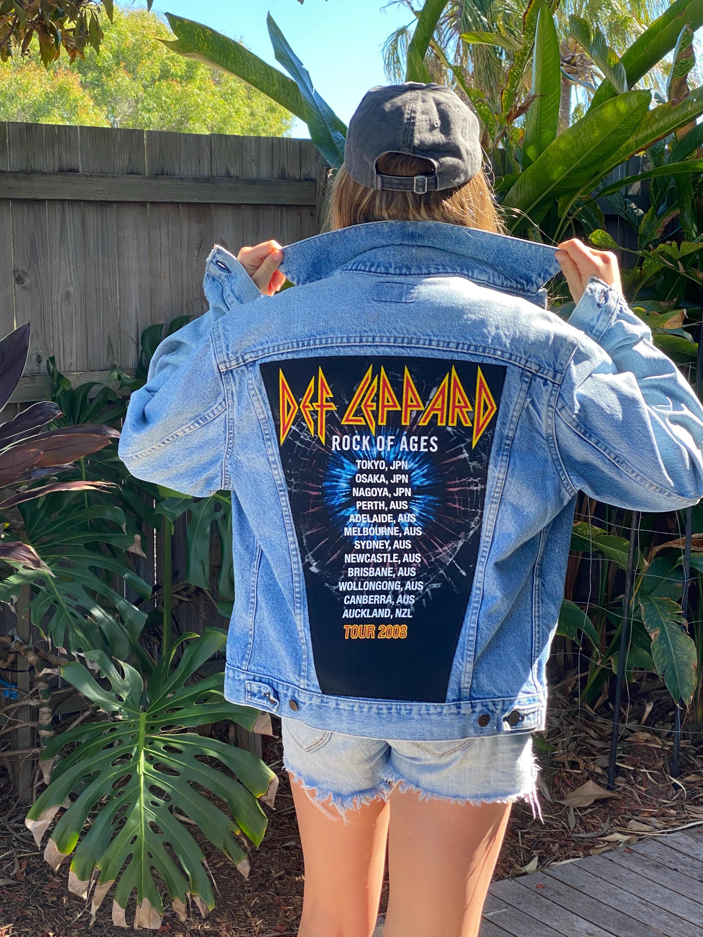 Levis distressed 1980's Deff Leppard band patch denim jacket made in USA