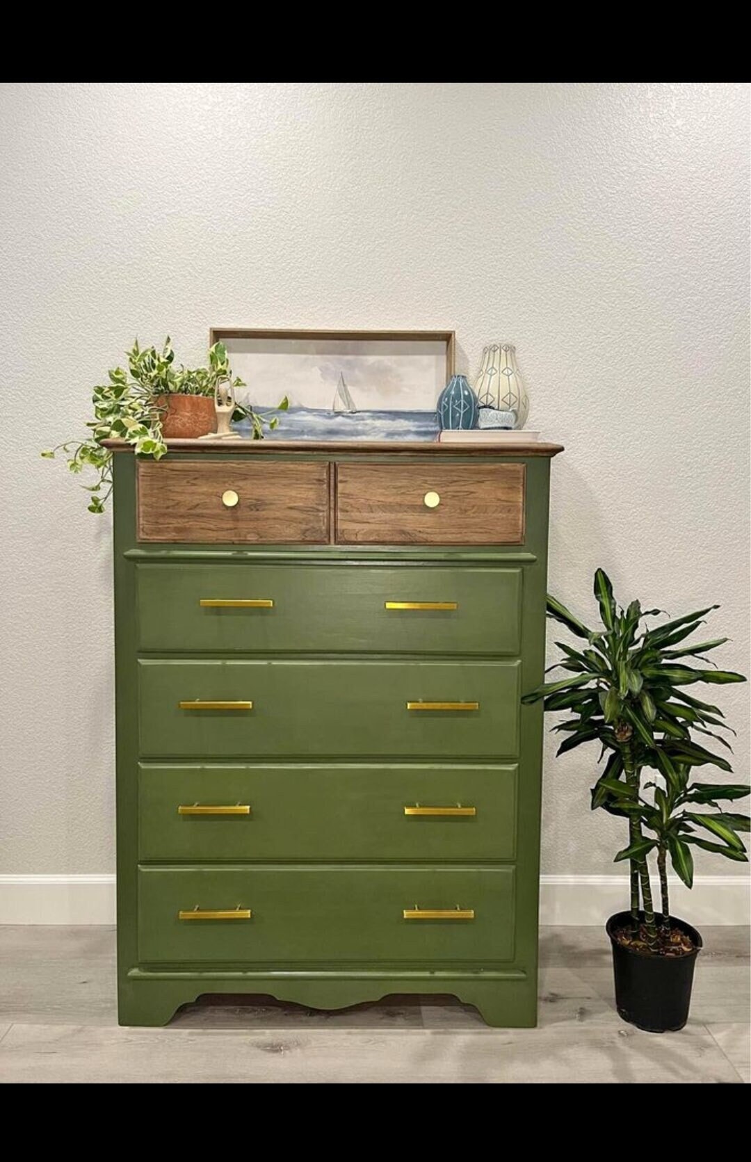 Vintage Low Boy Dresser in Earthy Green