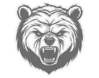 Pegatinas troqueladas negras de oso rugiente para portátiles, botellas de agua, diarios, regalos geniales, amantes de la naturaleza, decoración de aventuras