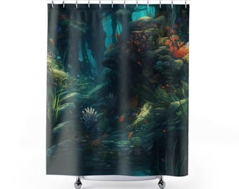 Tenda da doccia con paesaggio marino sottomarino colorato, corallo e pesce, arredamento per il bagno, tenda da bagno con tema oceano, casa sulla spiaggia, casa costiera