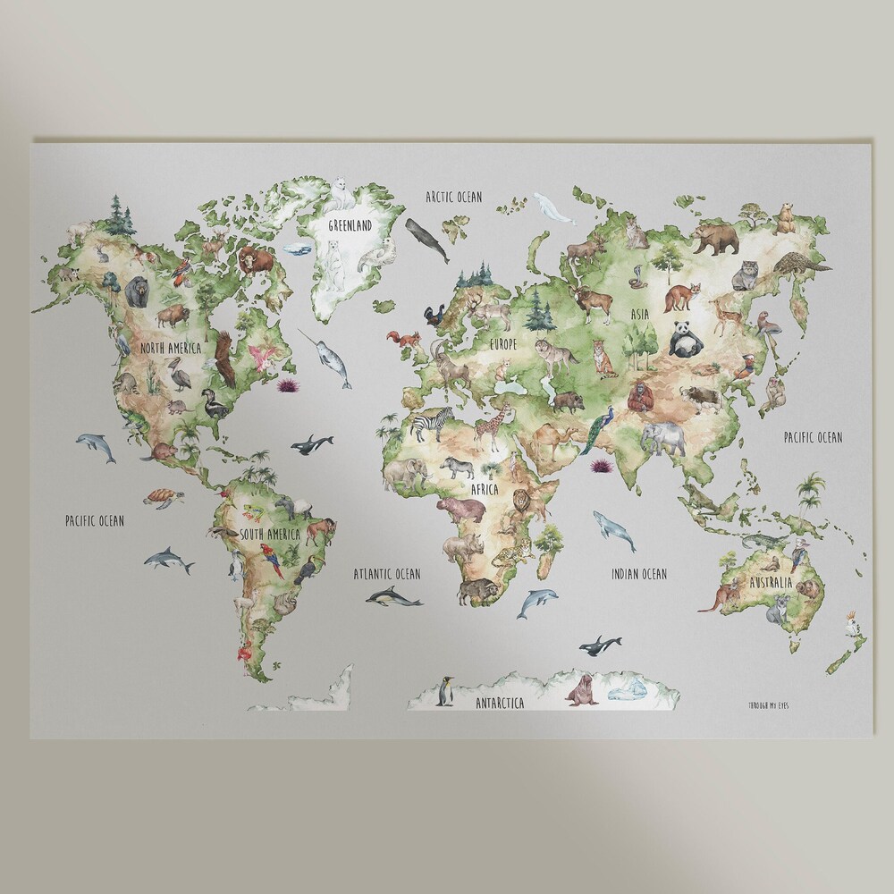 Print World Map Digital Poster, Animals Of The World, Educational Poster, Playroom, Homeschool, Montessori Classroom, Wall Decor, School Poster Animals Of The World Unisex Style Teeshirtsummer