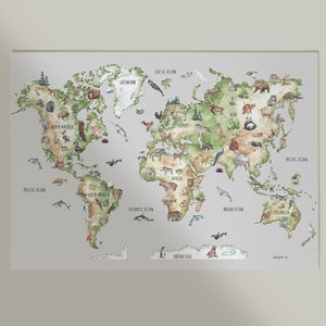 Weltkarte Digitales Poster, Tiere der Welt, Lernposter, Spielzimmer, Homeschool, Montessori Klassenzimmer, Wanddeko, Schulposter