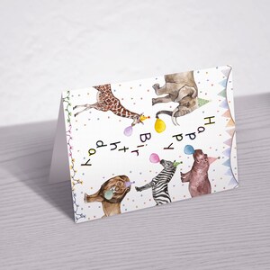 Cartão de Aniversário com Animais de Festa, Animais em Aquarela com Chapéus de Festa, Cartão de Aniversário para Imprimir, Download Instantâneo, Aniversário Infantil imagem 7