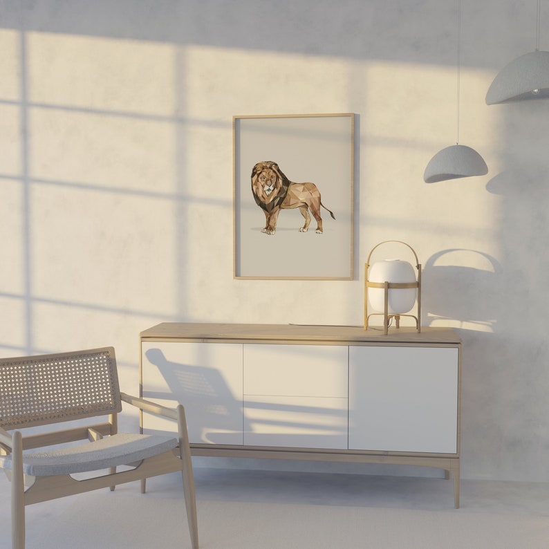 Lion Geometric Polygon Print, Nursery, Wall Decor Print, Printable Wall