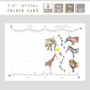 Cartão de Aniversário com Animais de Festa, Animais em Aquarela com Chapéus de Festa, Cartão de Aniversário para Imprimir, Download Instantâneo, Aniversário Infantil imagem 4