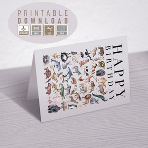 Carte d'anniversaire animal à imprimer, carte animaux, carte d'anniversaire à télécharger, carte d'anniversaire, carte animaux, téléchargement numérique, carte de joyeux anniversaire