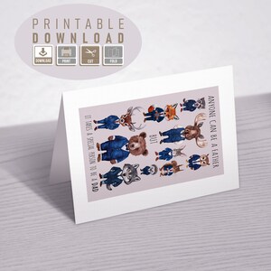 Biglietto per la festa del papà stampabile, Biglietto per il papà, Miglior papà, Festa del papà, Biglietto piegato, Download digitale, Animali vestiti, Acquerello, Padre