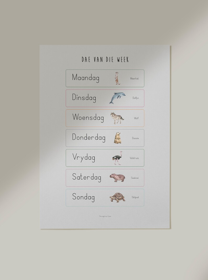 Afrikaans Days of the Week Poster, Educational (digital Download) - Etsy