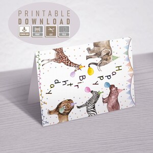 Printable Birthday Card, Party Animals Card, Birthday Card Downloadable, Birthday Card, Animals Card, Digital Download, Happy Birthday Card