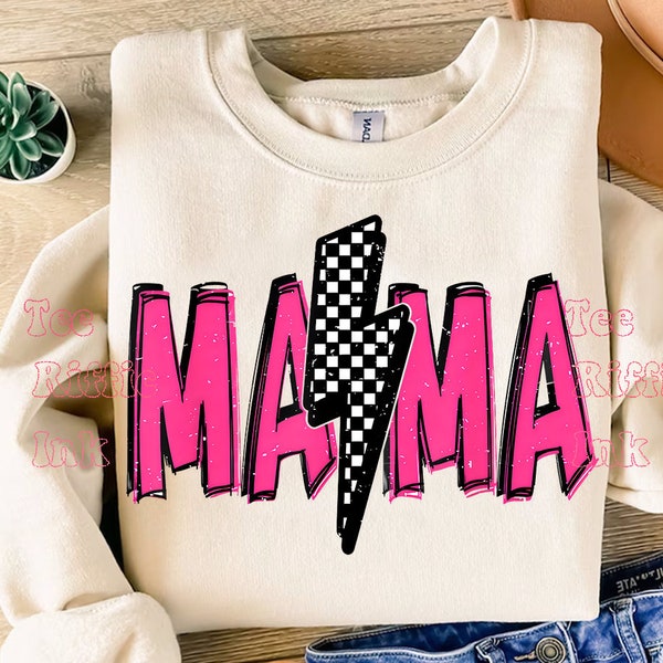 Checkered Mama PNG Neon Grunge, Neon Mama Png, Pink Mom Life Digital, Cool Mom PNG, Bright Mama Png Sublimation,Checkered Lightning Bolt DTF