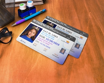 Licencia de conducir infantil de Washington, tarjeta de identificación de seguridad para niños, plantilla digital en lienzo