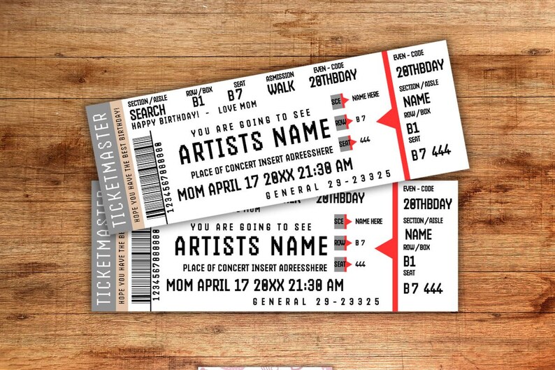 Editable Concert Ticket Template, Surprise Ticket, Birthday Surprise