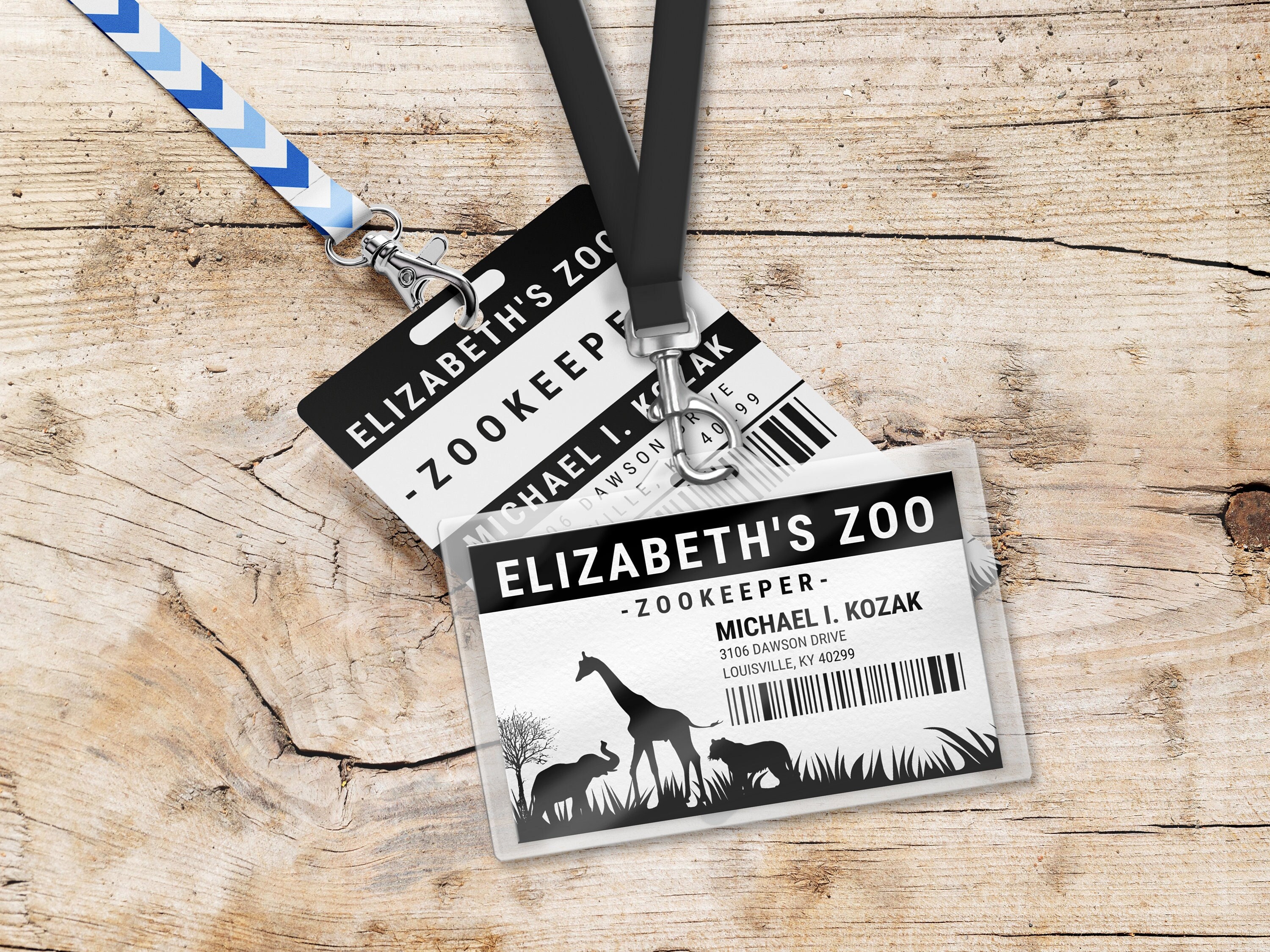 Elizabeth's Zoo Ausweis, Zoo-Rollenspiel. Tierpfleger Abzeichen. Tierpfleger Namen Vorlage in Leinwand
