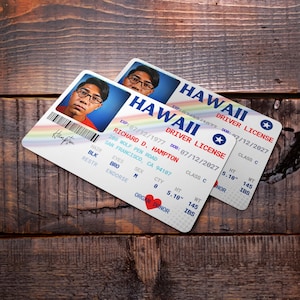 Bewerkbare Hawaï-rijbewijs nieuwigheid nep-replica digitale identiteitskaart, McLovin-rijbewijs filmrekwisiet, cosplay Halloween-kostuum Hawaï