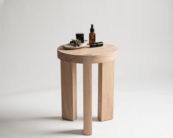 Handmade Tiny Round Oak Side / Coffee /Tea / Book / Plant / Bathroom / Candle / Incense Table. Unique, Compact & Versatile Furniture Accent.