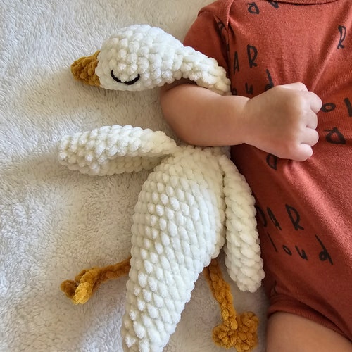 Little goose, mallard duck snuggler, crochet snuggler, handmade toys and gifts.