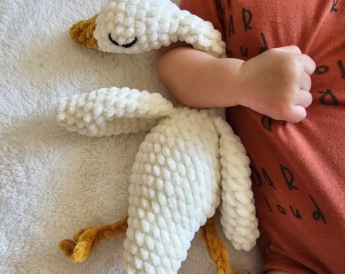 Little goose, mallard duck snuggler, crochet snuggler, handmade toys and gifts.