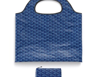 Blue Luxury Designer Style Eco Tote Bag - Foldable, Reusable, Luxury, Sustainable