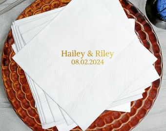 Personalized Wedding Napkins, Monogram Napkins with Name Date Personalized Cocktail Beverage Paper Anniversary Party Custom Luncheon Napkins