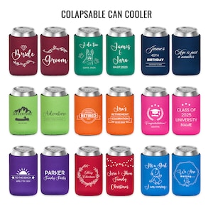 Personalized wedding can cooler, custom beer hugger, stubby cooler, custom party favor, wedding favors, promotional product