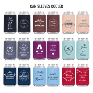 Custom Can Coolers, wedding favors, birthday can cooler, graduation party favors, custom can holders, personalized drink huggies with logo
