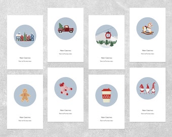 Set of 8 Personalised Printable Christmas Postcards, Digital Download, Customized Holiday Cards