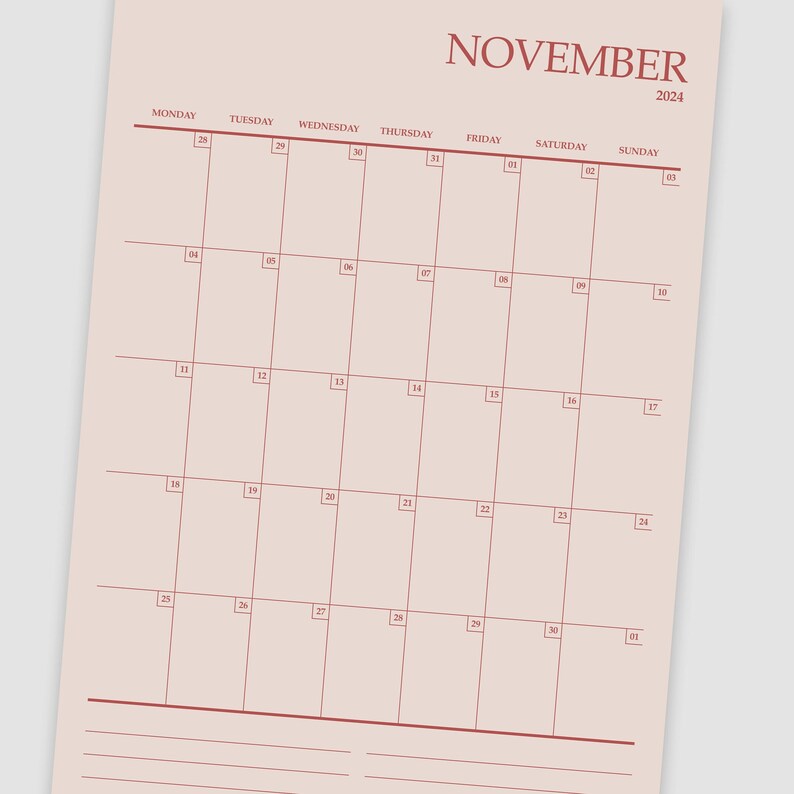 2024 Calendar Printable, A4 and A3 Format, 5 Different Colours at Your