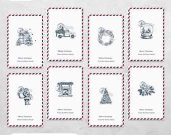 Set of 8 Personalised Printable Christmas Postcards, Digital Download, Customized Holiday Cards